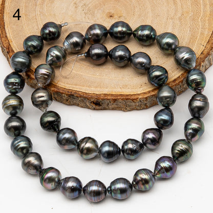 9-10mm Tahitian Pearl in Full Strand, Natural Colors with High Luster, Temporarily Strung Black Pearls for Jewelry Making, SKU # 3137TH