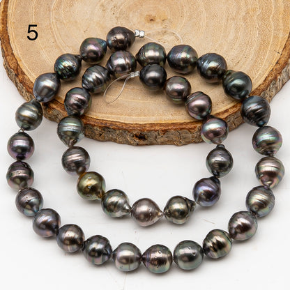 9-10mm Tahitian Pearl in Full Strand, Natural Colors with High Luster, Temporarily Strung Black Pearls for Jewelry Making, SKU # 3137TH
