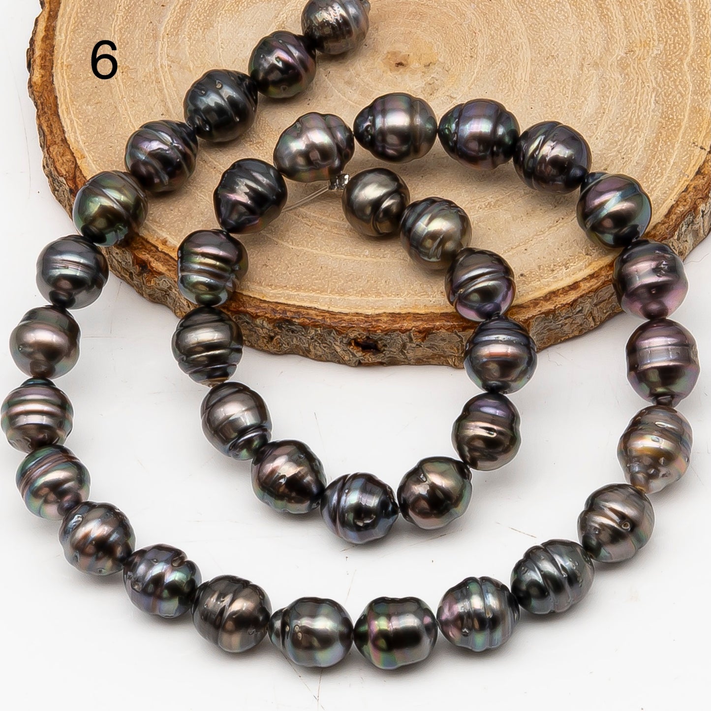 9-10mm Tahitian Pearl in Full Strand, Natural Colors with High Luster, Temporarily Strung Black Pearls for Jewelry Making, SKU # 3137TH