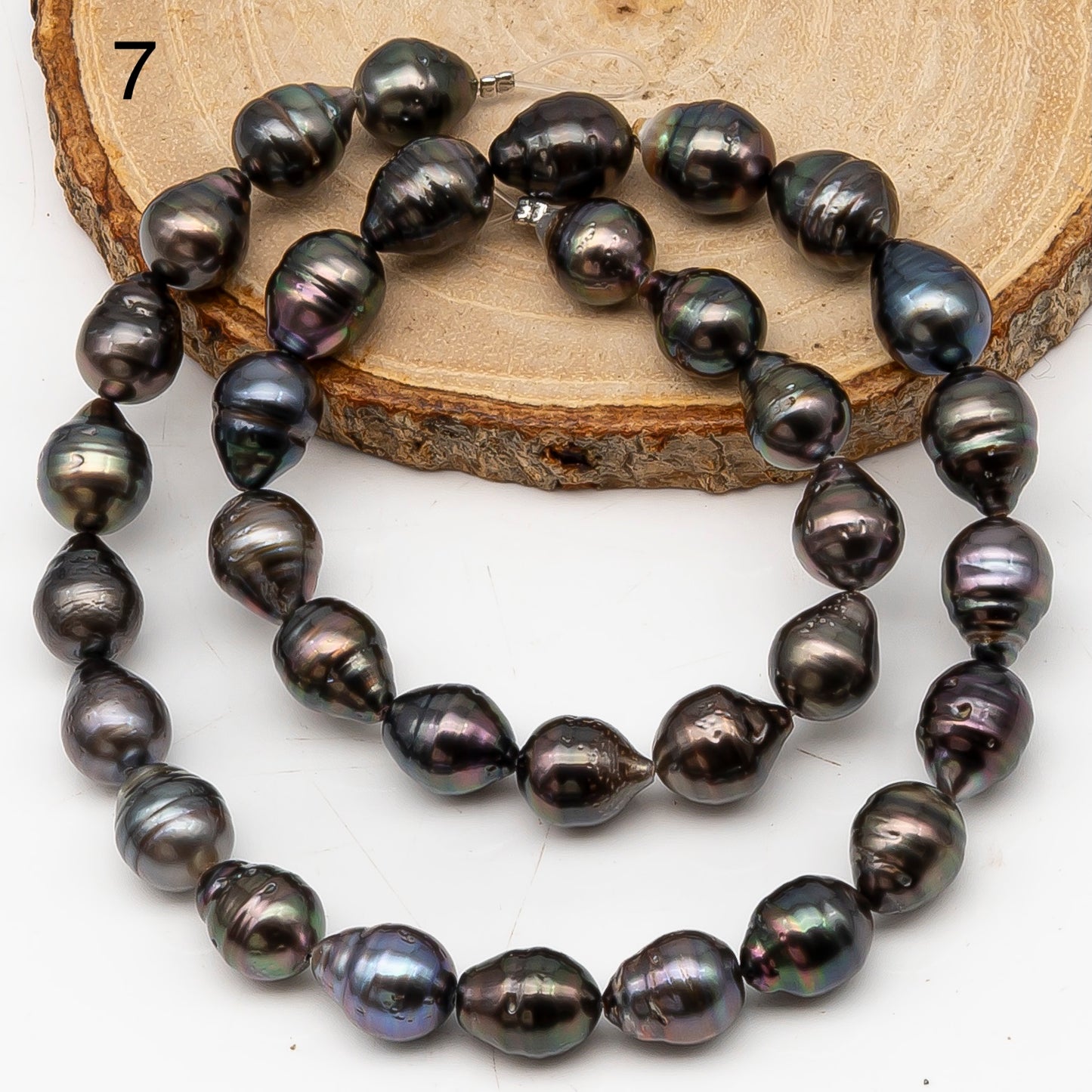 9-10mm Tahitian Pearl in Full Strand, Natural Colors with High Luster, Temporarily Strung Black Pearls for Jewelry Making, SKU # 3137TH