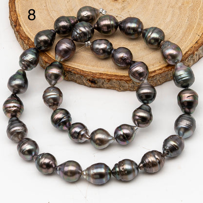 9-10mm Tahitian Pearl in Full Strand, Natural Colors with High Luster, Temporarily Strung Black Pearls for Jewelry Making, SKU # 3137TH