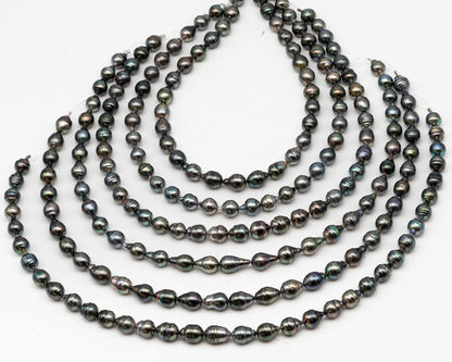 9-10mm Tahitian Pearl in Full Strand, Natural Colors with High Luster, Temporarily Strung Black Pearls for Jewelry Making, SKU # 3138TH