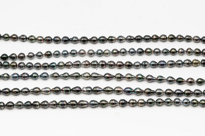 9-10mm Tahitian Pearl in Full Strand, Natural Colors with High Luster, Temporarily Strung Black Pearls for Jewelry Making, SKU # 3138TH