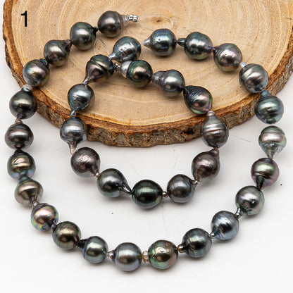 9-10mm Tahitian Pearl in Full Strand, Natural Colors with High Luster, Temporarily Strung Black Pearls for Jewelry Making, SKU # 3138TH