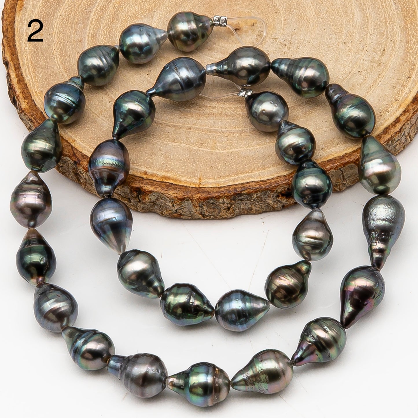 9-10mm Tahitian Pearl in Full Strand, Natural Colors with High Luster, Temporarily Strung Black Pearls for Jewelry Making, SKU # 3138TH