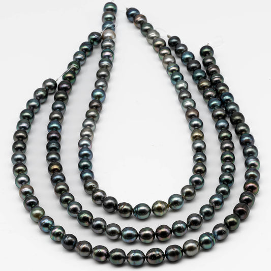 8-9mm Near Round Tahitian Pearl in Full Strand with Natural Color and High Luster, For Jewelry Making with  Minor Blemishes, SKU # 2384TH