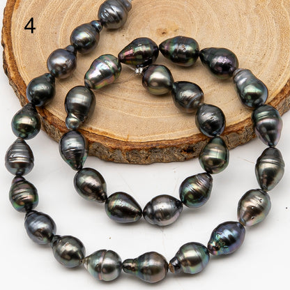 9-10mm Tahitian Pearl in Full Strand, Natural Colors with High Luster, Temporarily Strung Black Pearls for Jewelry Making, SKU # 3138TH