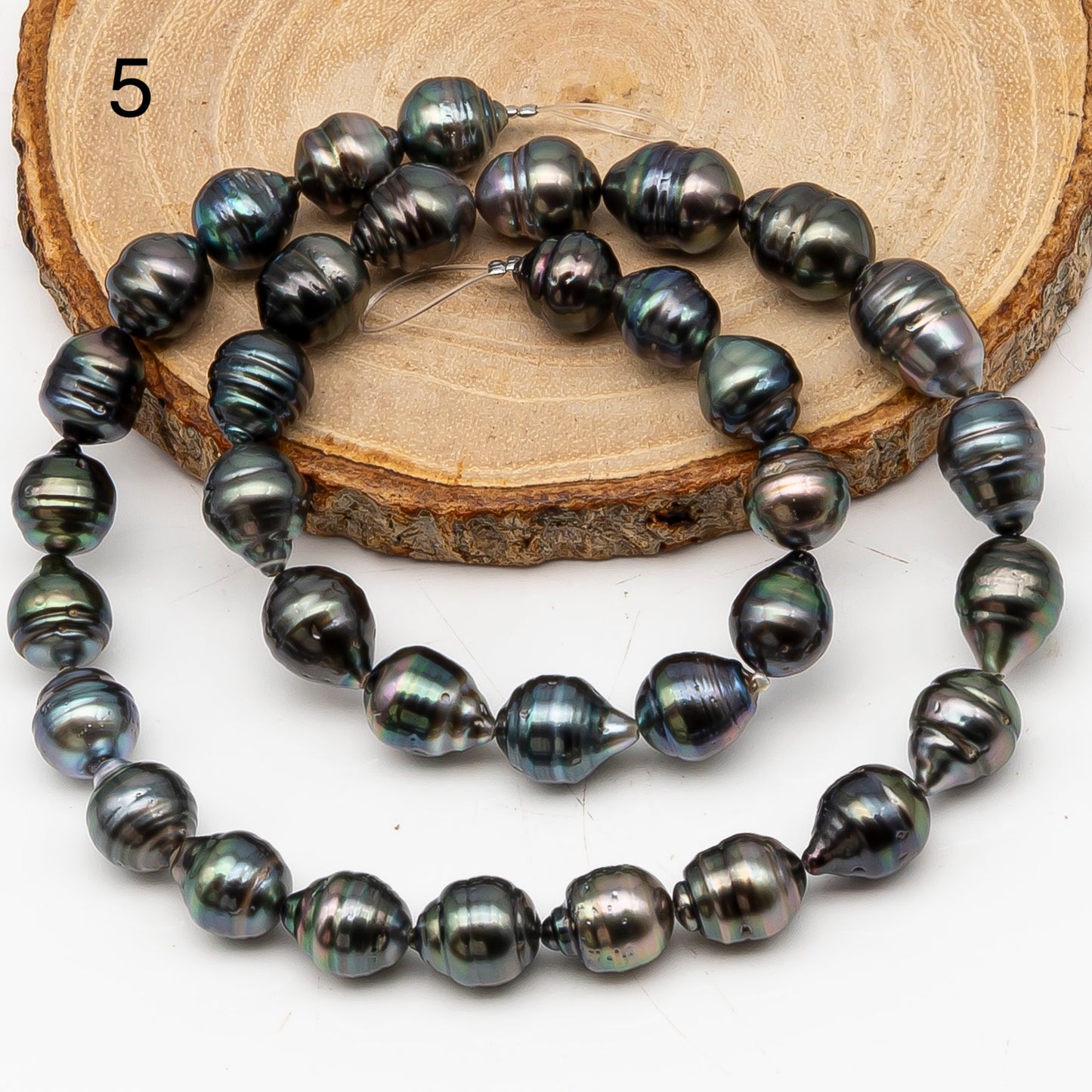 9-10mm Tahitian Pearl in Full Strand, Natural Colors with High Luster, Temporarily Strung Black Pearls for Jewelry Making, SKU # 3138TH