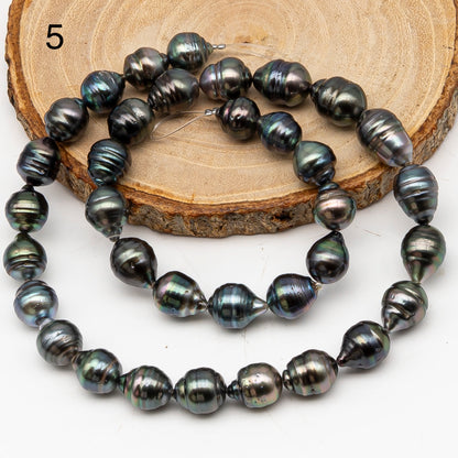 9-10mm Tahitian Pearl in Full Strand, Natural Colors with High Luster, Temporarily Strung Black Pearls for Jewelry Making, SKU # 3138TH