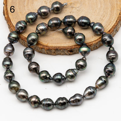 9-10mm Tahitian Pearl in Full Strand, Natural Colors with High Luster, Temporarily Strung Black Pearls for Jewelry Making, SKU # 3138TH