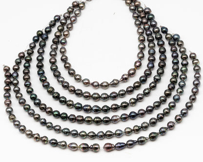 9-10mm Tahitian Pearl in Full Strand, Natural Colors with High Luster, Temporarily Strung Black Pearls for Jewelry Making, SKU # 3139TH