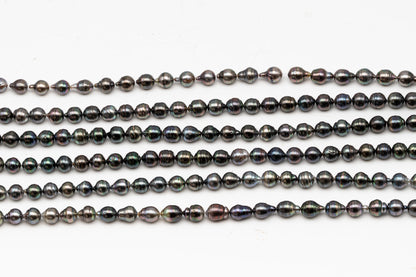 9-10mm Tahitian Pearl in Full Strand, Natural Colors with High Luster, Temporarily Strung Black Pearls for Jewelry Making, SKU # 3139TH