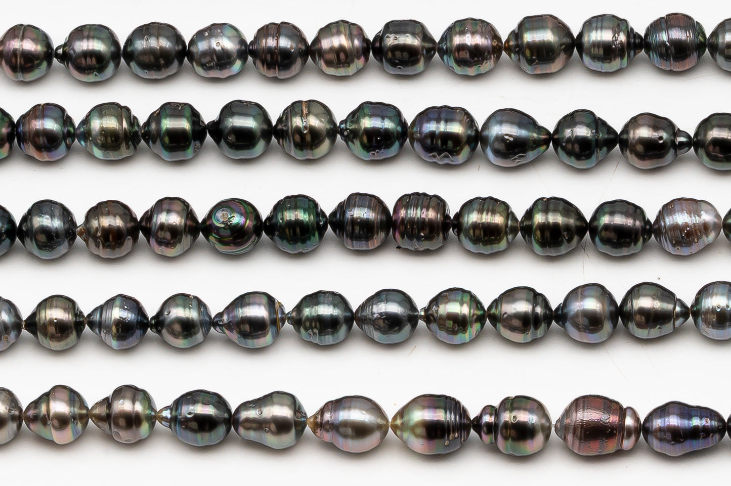 9-10mm Tahitian Pearl in Full Strand, Natural Colors with High Luster, Temporarily Strung Black Pearls for Jewelry Making, SKU # 3139TH