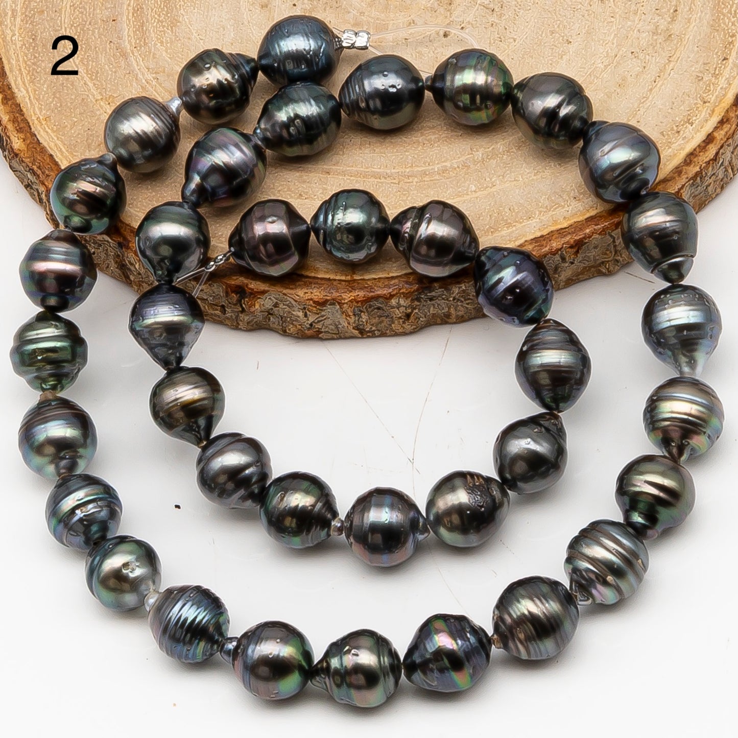 9-10mm Tahitian Pearl in Full Strand, Natural Colors with High Luster, Temporarily Strung Black Pearls for Jewelry Making, SKU # 3139TH