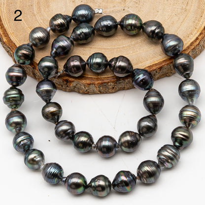 9-10mm Tahitian Pearl in Full Strand, Natural Colors with High Luster, Temporarily Strung Black Pearls for Jewelry Making, SKU # 3139TH