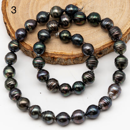 9-10mm Tahitian Pearl in Full Strand, Natural Colors with High Luster, Temporarily Strung Black Pearls for Jewelry Making, SKU # 3139TH