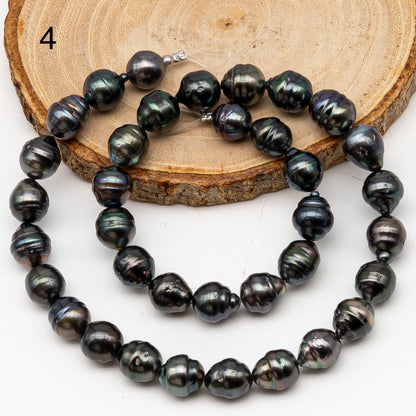 9-10mm Tahitian Pearl in Full Strand, Natural Colors with High Luster, Temporarily Strung Black Pearls for Jewelry Making, SKU # 3139TH