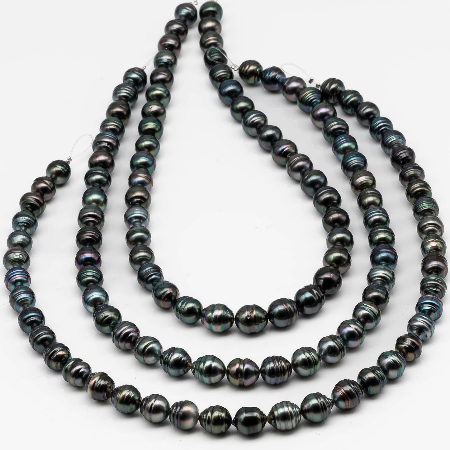 9-10mm Drop Tahitian Pearl in Full Strand with Natural Color and High Luster, For Jewelry Making with  Minor Blemishes, SKU # 2394TH