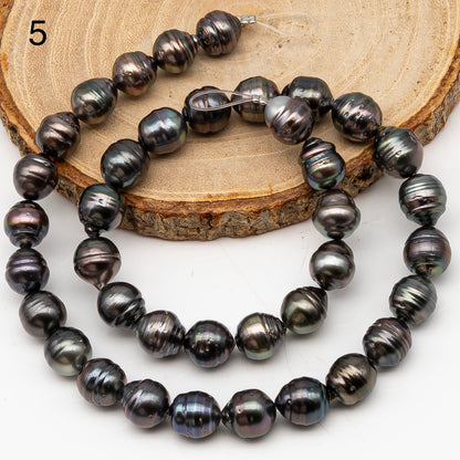 9-10mm Tahitian Pearl in Full Strand, Natural Colors with High Luster, Temporarily Strung Black Pearls for Jewelry Making, SKU # 3139TH