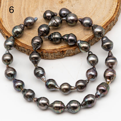 9-10mm Tahitian Pearl in Full Strand, Natural Colors with High Luster, Temporarily Strung Black Pearls for Jewelry Making, SKU # 3139TH