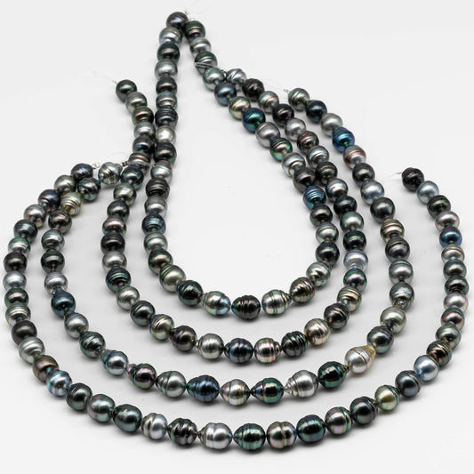 9-10mm Multicolor Drop Tahitian Pearl Bead with High Luster, In Full Strand with Minor Blemishes for Making, SKU # 2399TH