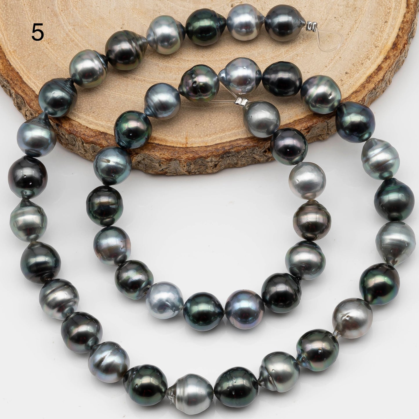 8-9mm Multicolor Near Round Tahitian Pearl Bead with High Luster, In Full Strand with Minor Blemishes for Making, SKU # 2381TH