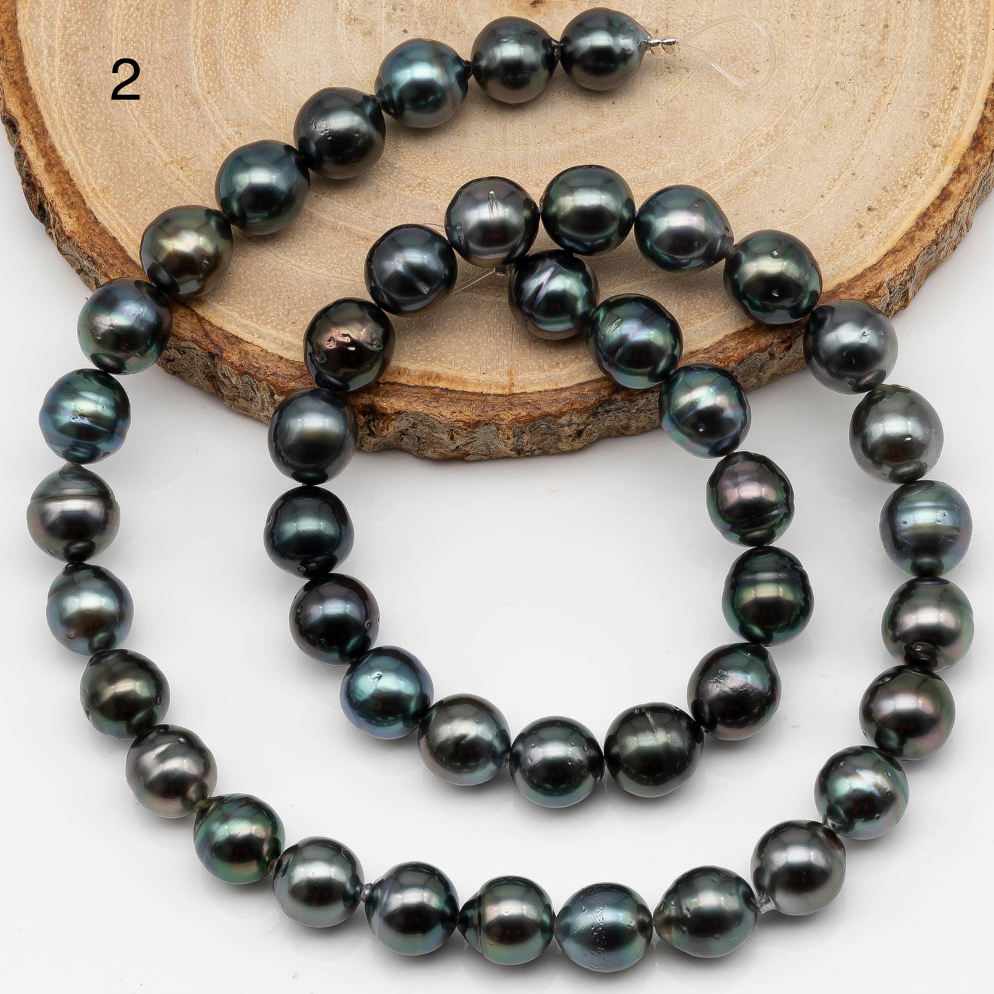 8-9mm Near Round Tahitian Pearl in Full Strand with Natural Color and High Luster, For Jewelry Making with  Minor Blemishes, SKU # 2384TH