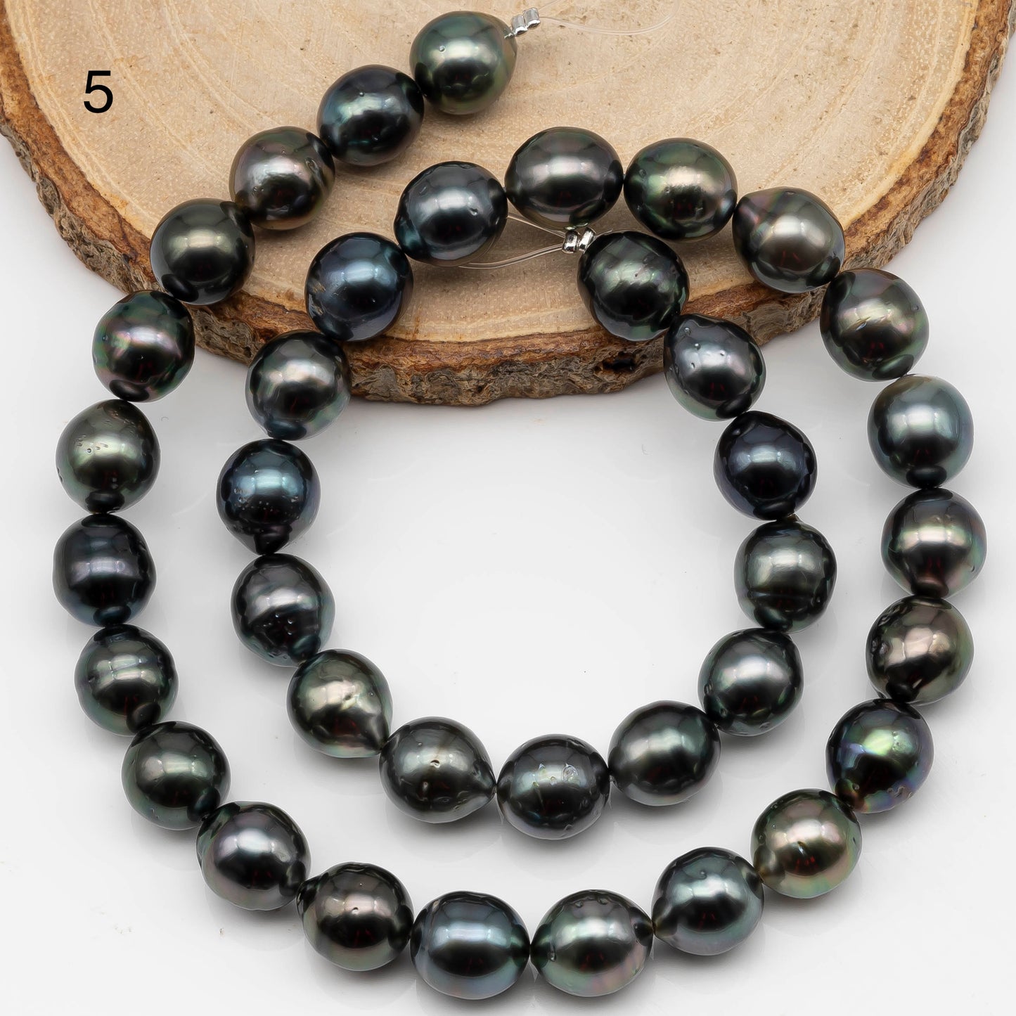 9-10mm Near Round Tahitian Pearl in Full Strand with Natural Color and High Luster, For Jewelry Making with  Minor Blemishes, SKU # 2387TH