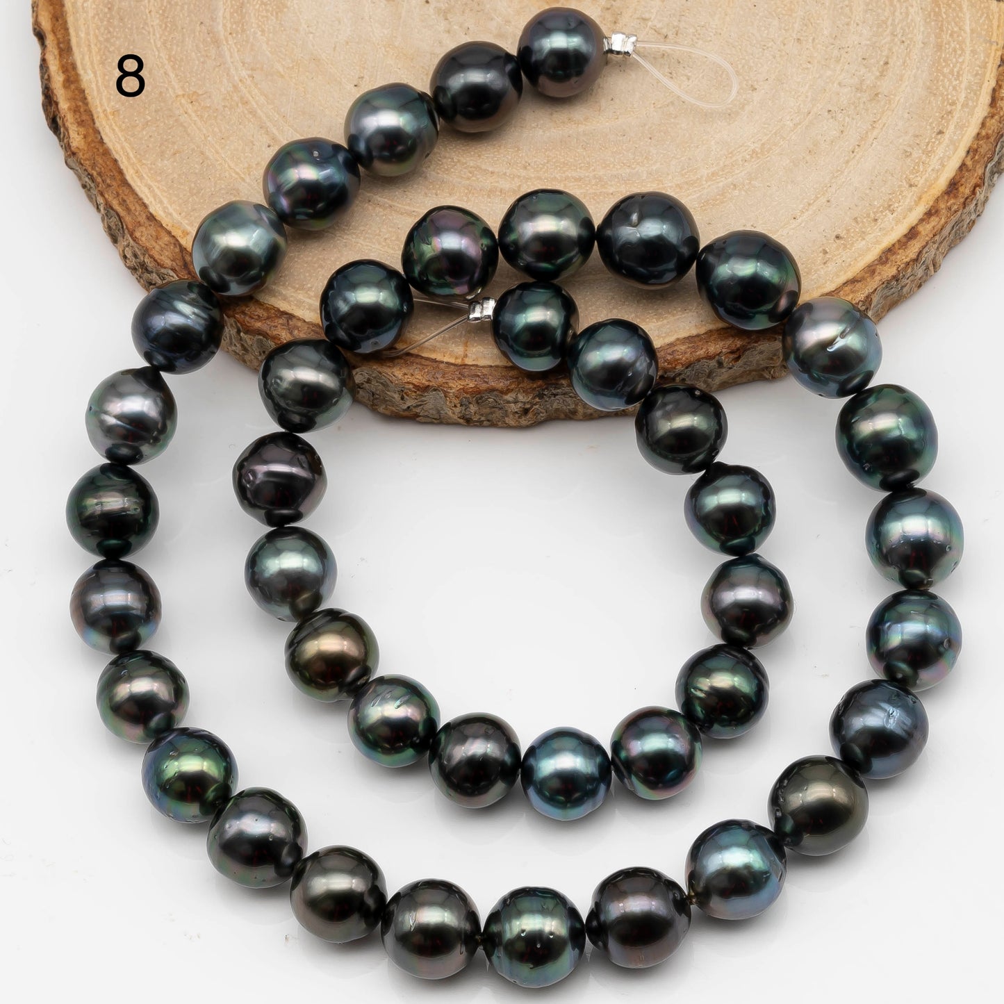 9-10mm Near Round Tahitian Pearl in Full Strand with Natural Color and High Luster, For Jewelry Making with  Minor Blemishes, SKU # 2387TH