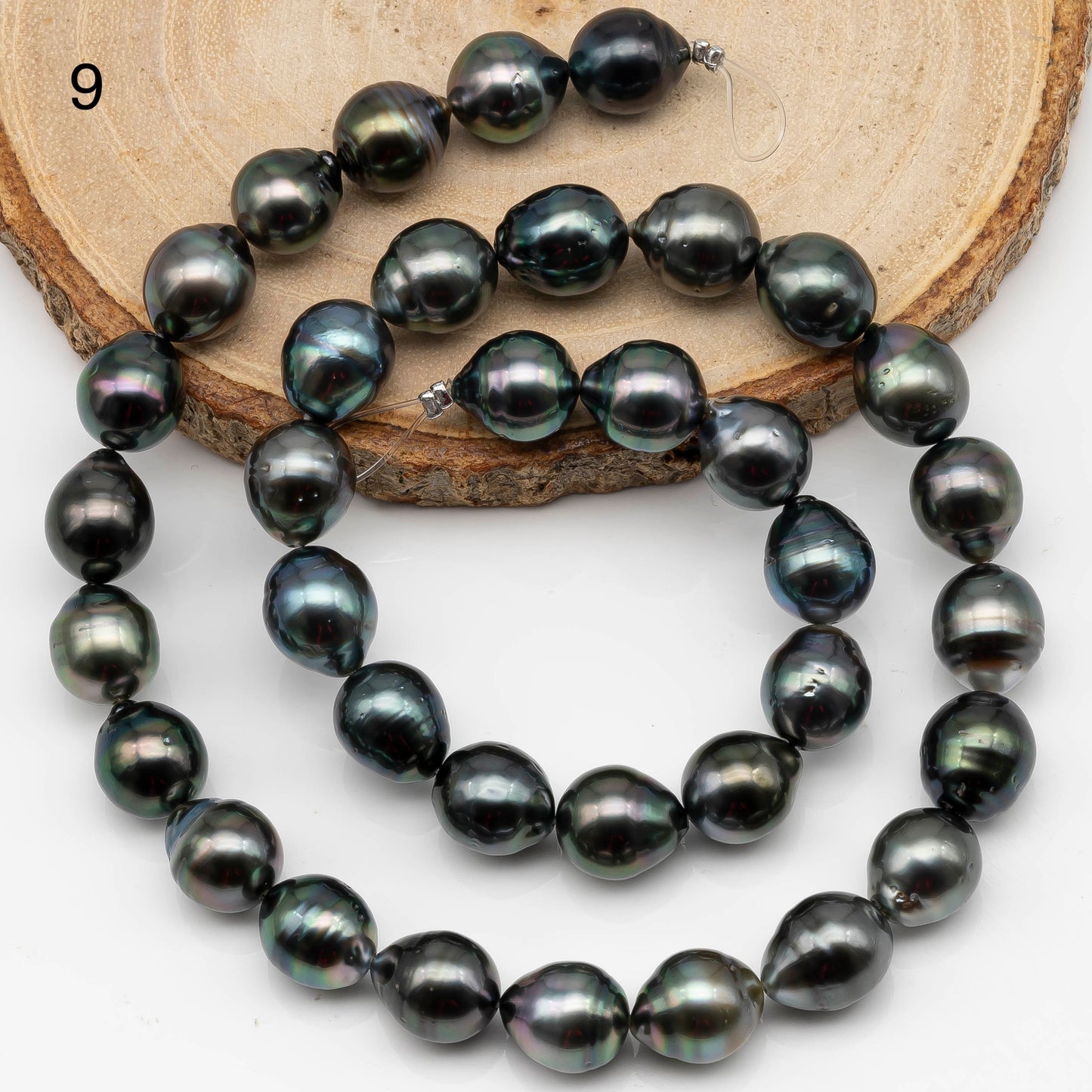 9-10mm Near Round Tahitian Pearl in Full Strand with Natural Color and High Luster, For Jewelry Making with  Minor Blemishes, SKU # 2387TH