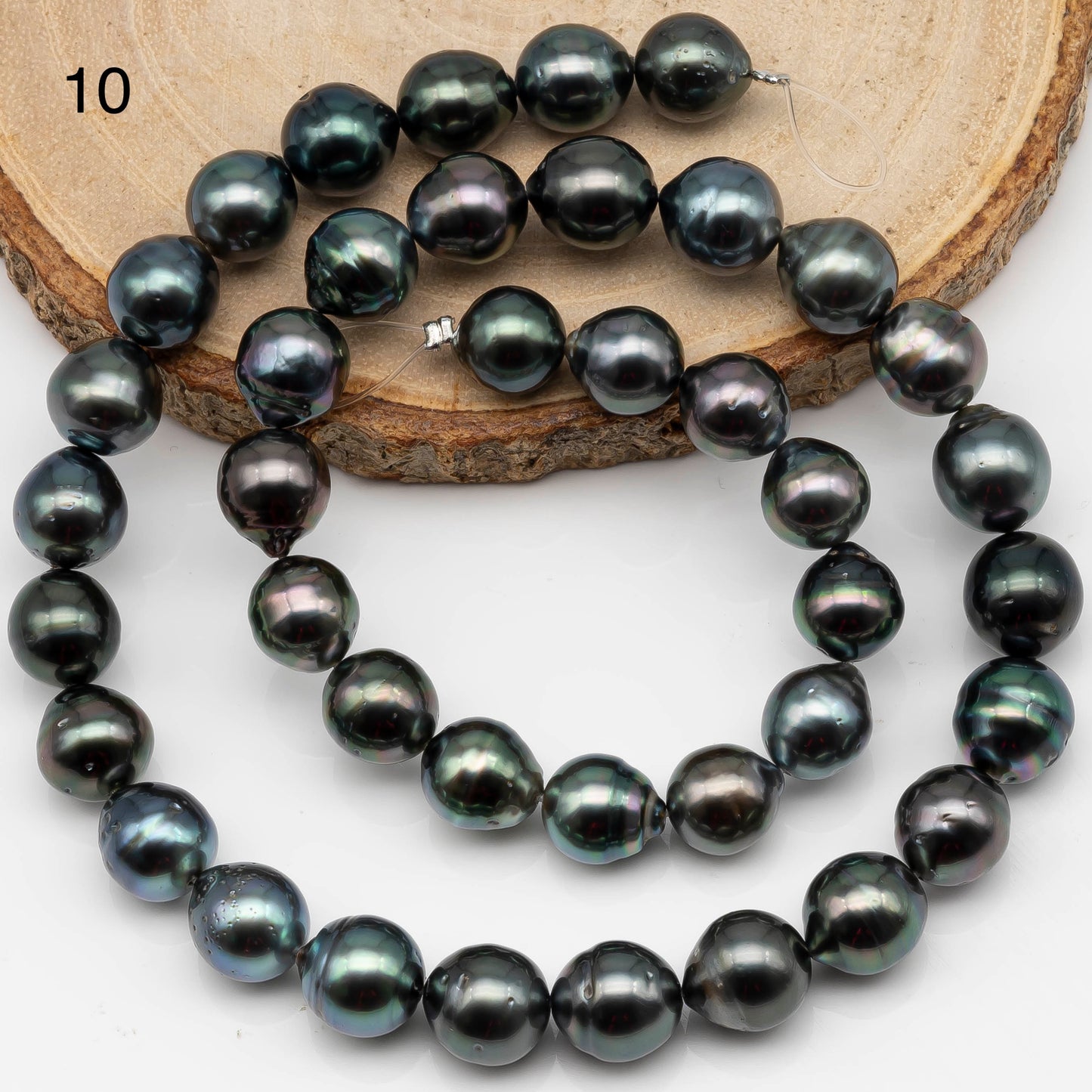 9-10mm Near Round Tahitian Pearl in Full Strand with Natural Color and High Luster, For Jewelry Making with  Minor Blemishes, SKU # 2387TH