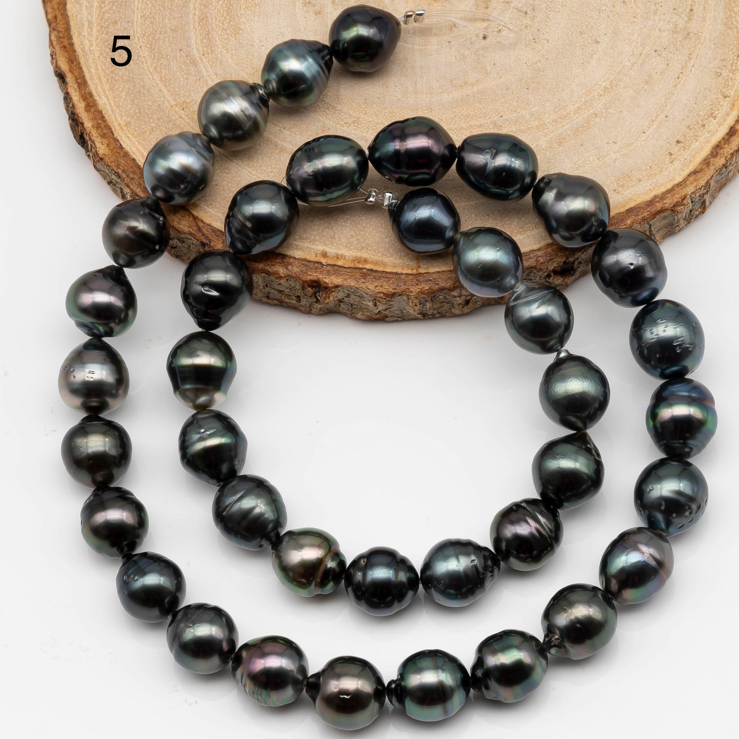 9-10mm Drop Tahitian Pearl in Full Strand with Natural Color and High Luster, For Jewelry Making with  Minor Blemishes, SKU # 2388TH