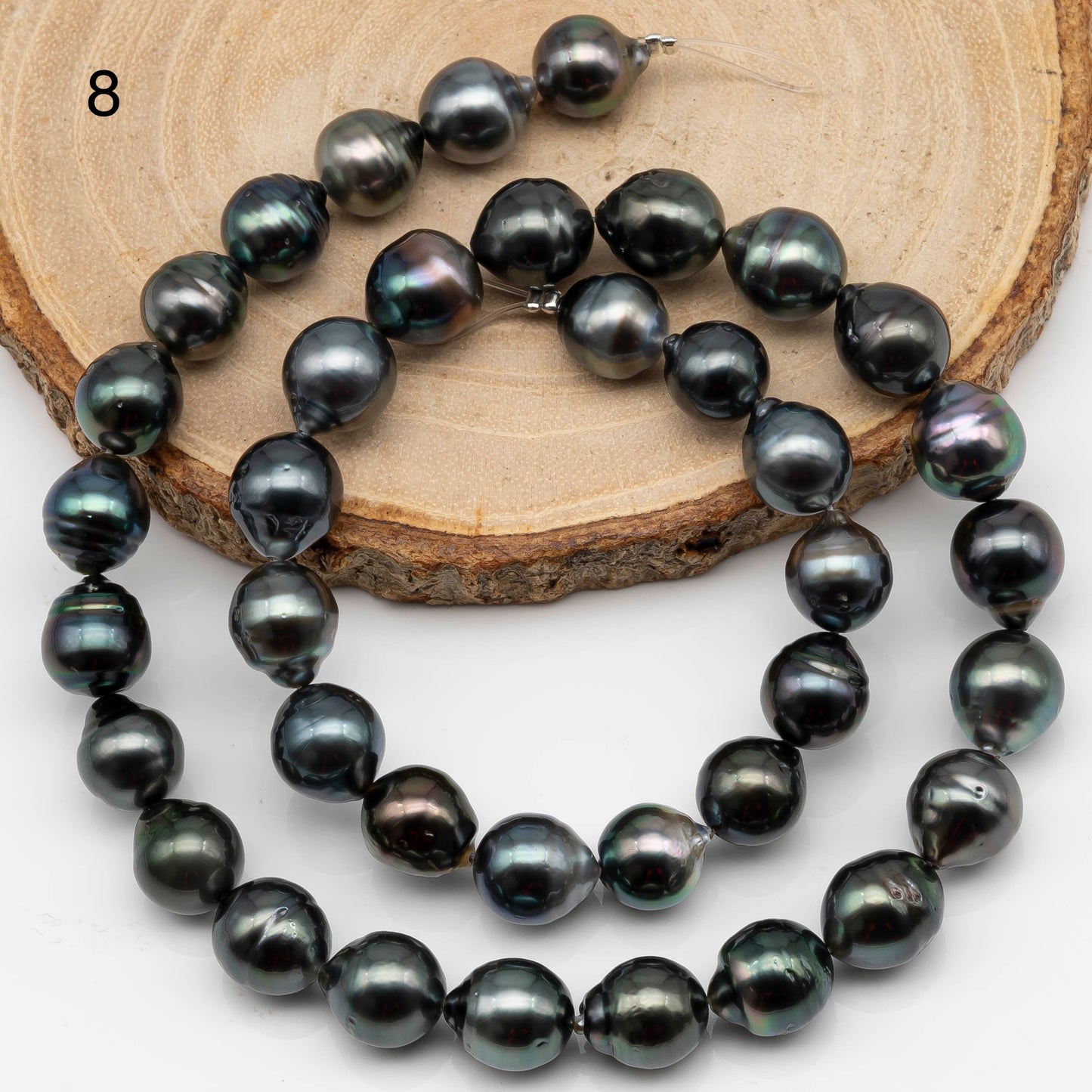 9-10mm Drop Tahitian Pearl in Full Strand with Natural Color and High Luster, For Jewelry Making with  Minor Blemishes, SKU # 2389TH