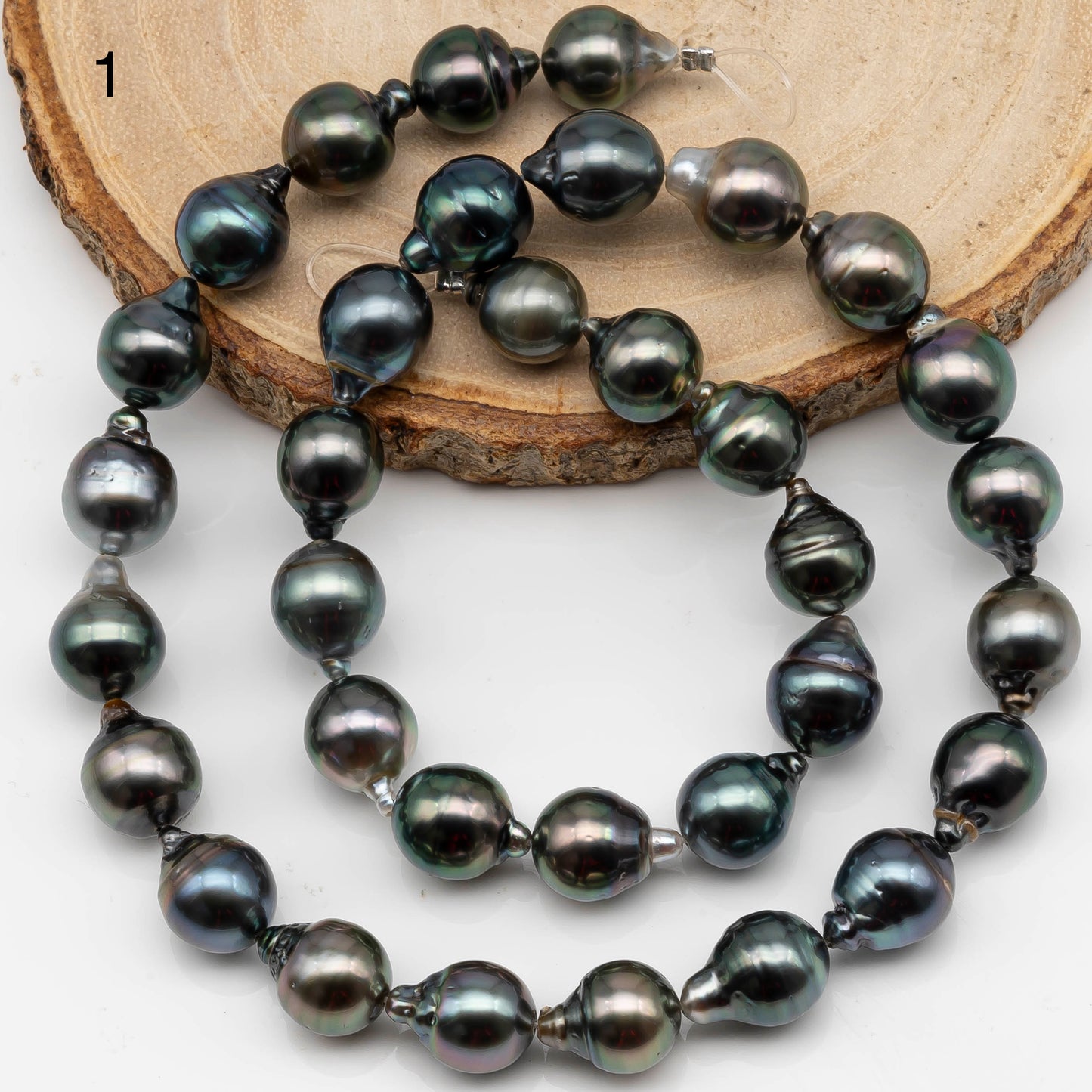 9-10mm Drop Tahitian Pearl in Full Strand with Natural Color and High Luster, For Jewelry Making with  Minor Blemishes, SKU # 2390TH