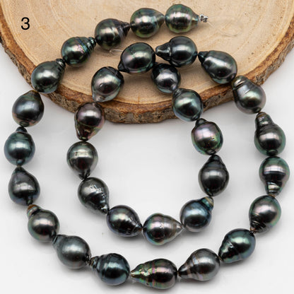 9-10mm Drop Tahitian Pearl in Full Strand with Natural Color and High Luster, For Jewelry Making with  Minor Blemishes, SKU # 2390TH