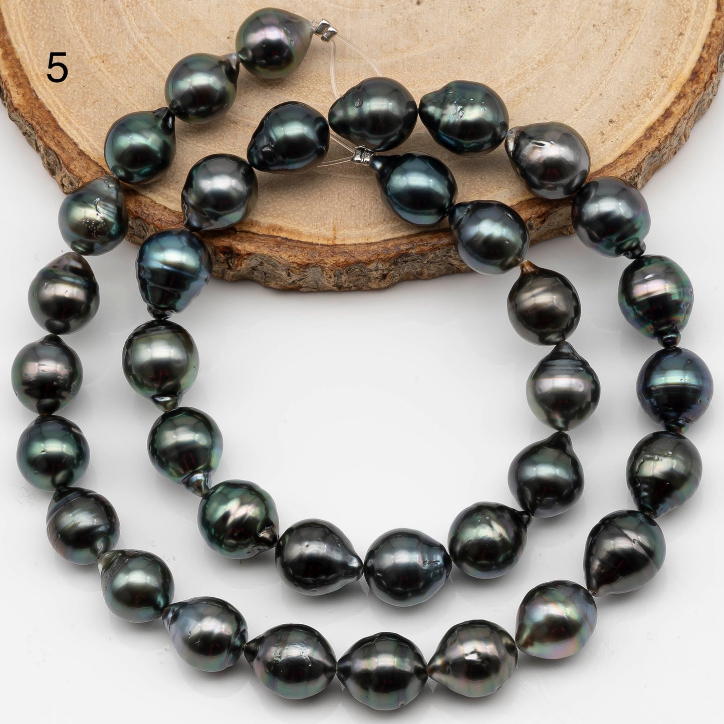 9-10mm Drop Tahitian Pearl in Full Strand with Natural Color and High Luster, For Jewelry Making with  Minor Blemishes, SKU # 2390TH