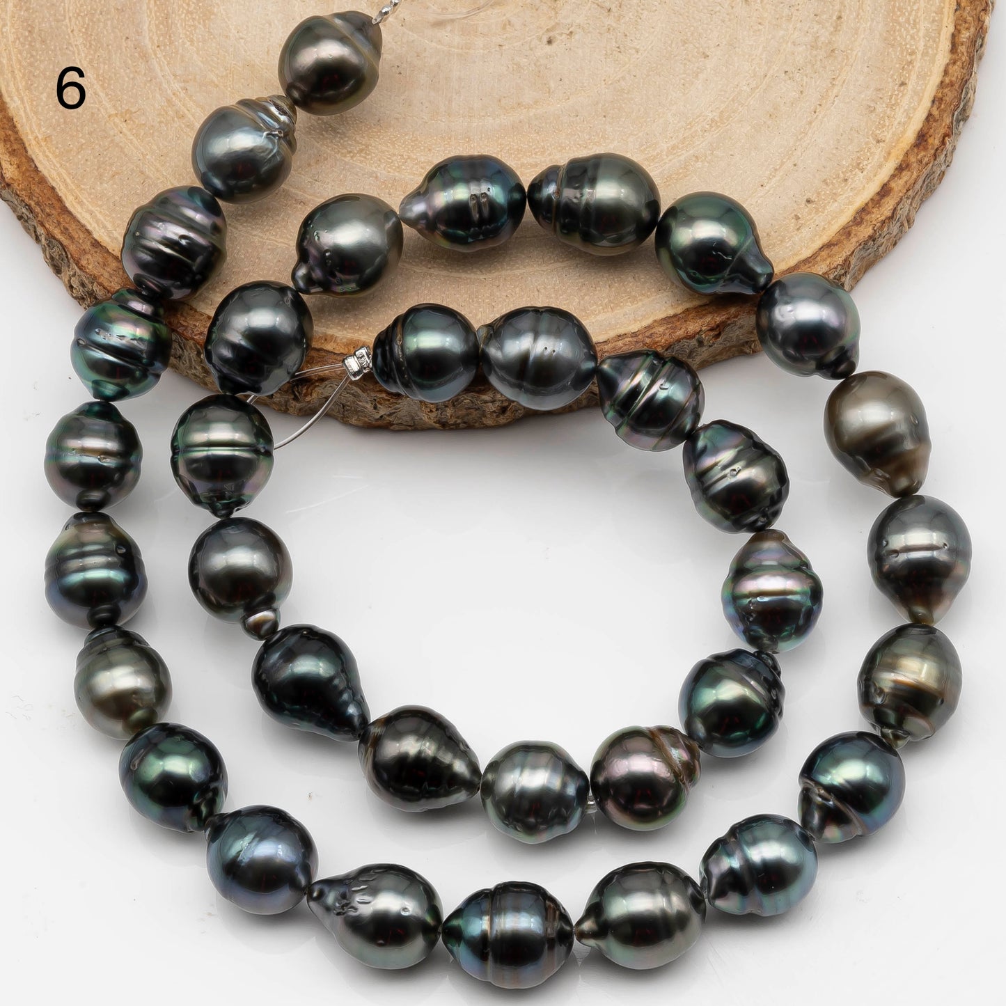 9-10mm Drop Tahitian Pearl in Full Strand with Natural Color and High Luster, For Jewelry Making with  Minor Blemishes, SKU # 2390TH