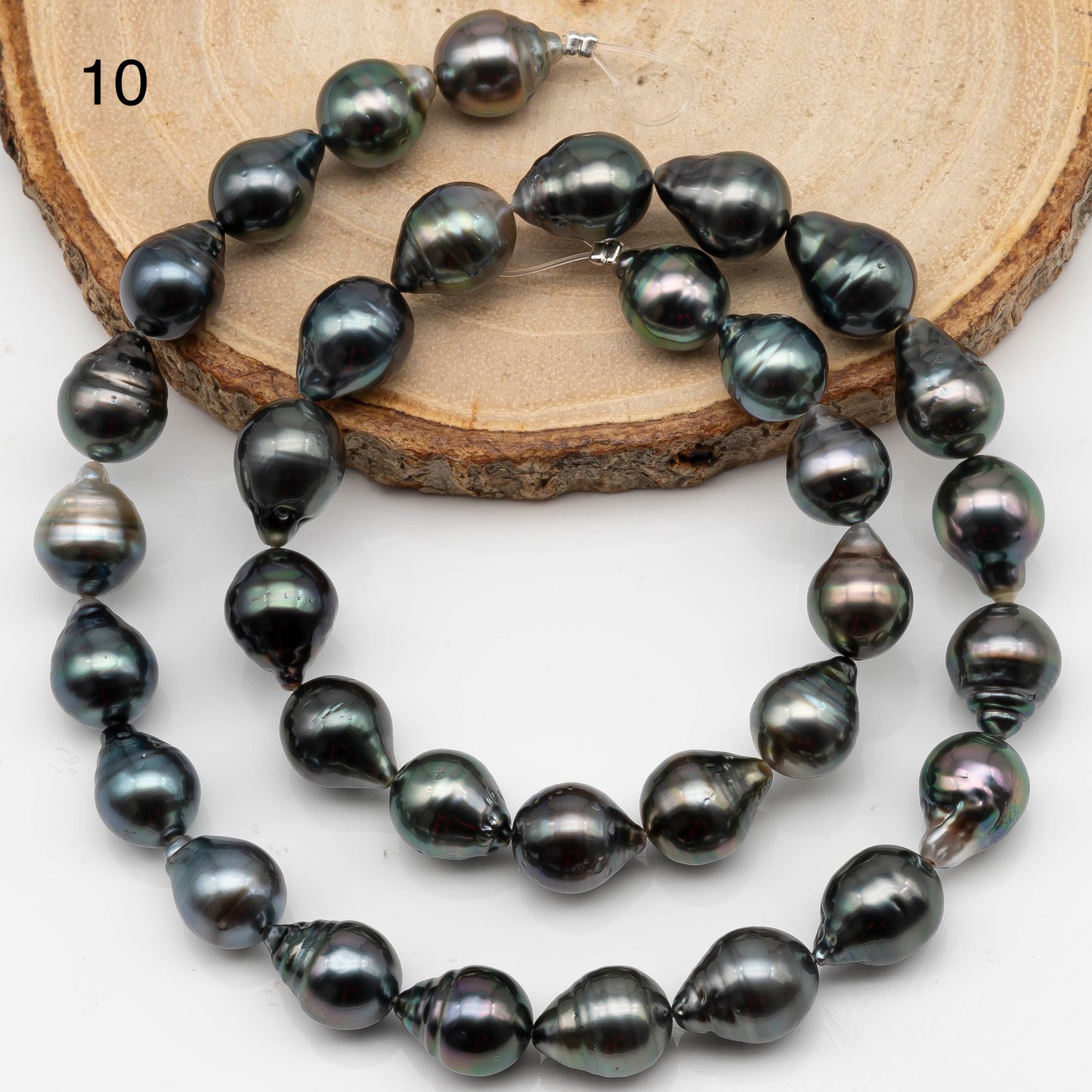 9-10mm Drop Tahitian Pearl in Full Strand with Natural Color and High Luster, For Jewelry Making with  Minor Blemishes, SKU # 2390TH