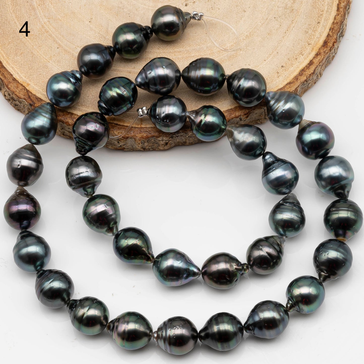 9-10mm Drop Tahitian Pearl in Full Strand with Natural Color and High Luster, For Jewelry Making with  Minor Blemishes, SKU #2391TH