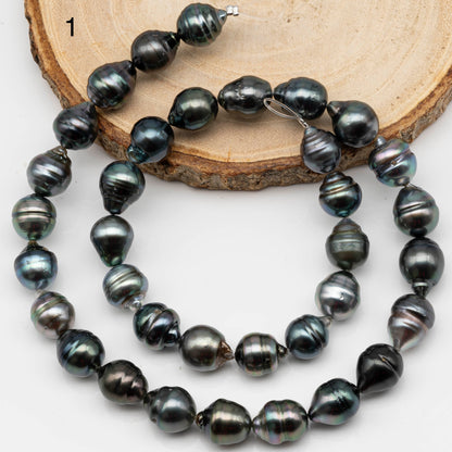 9-10mm Drop Tahitian Pearl in Full Strand with Natural Color and High Luster, For Jewelry Making with  Minor Blemishes, SKU # 2393TH