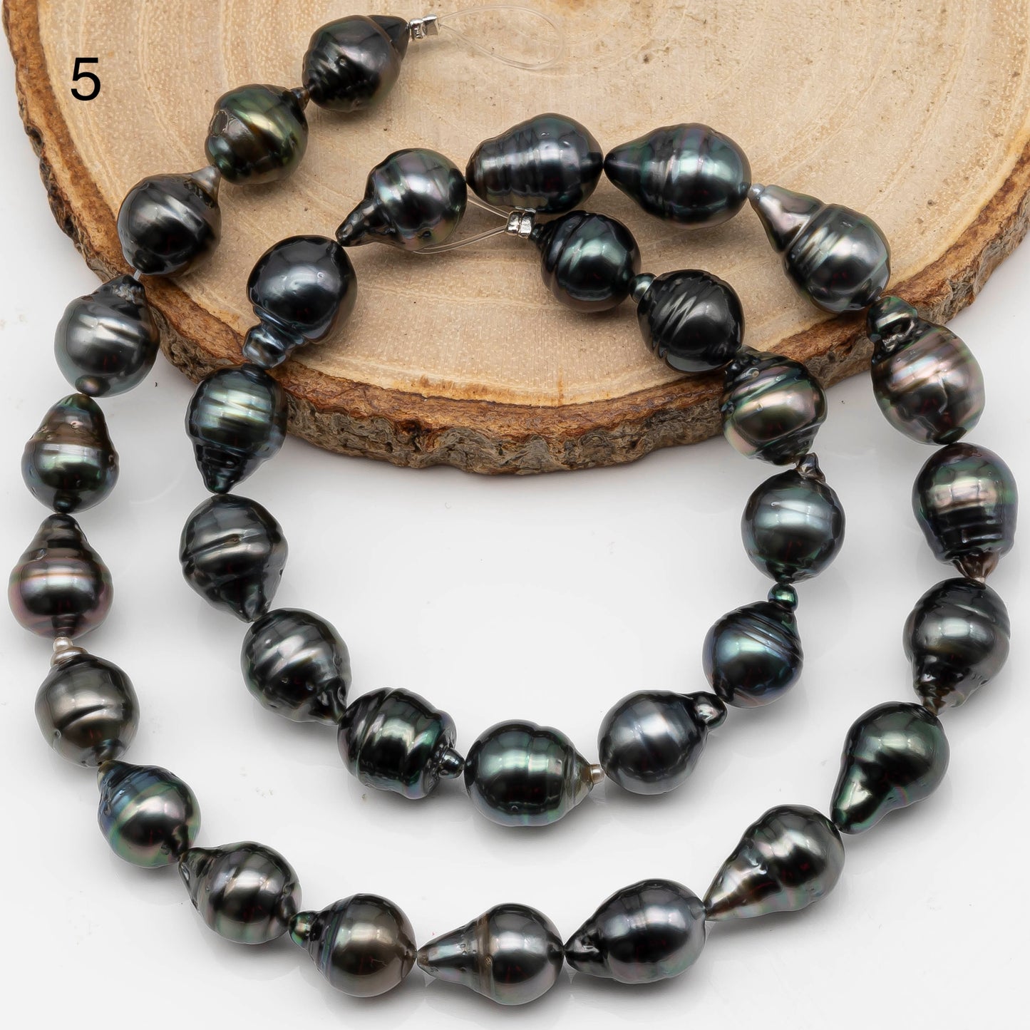 9-10mm Drop Tahitian Pearl in Full Strand with Natural Color and High Luster, For Jewelry Making with  Minor Blemishes, SKU # 2393TH