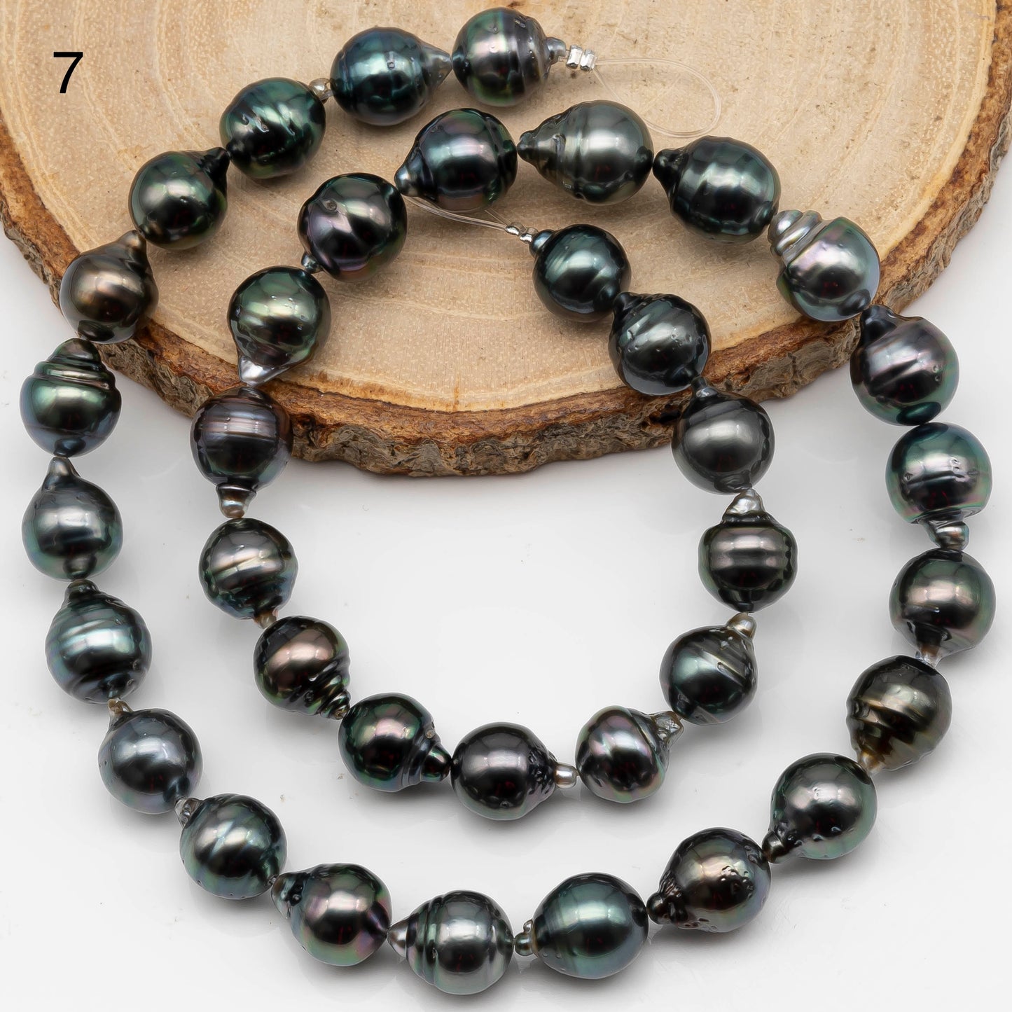 9-10mm Drop Tahitian Pearl in Full Strand with Natural Color and High Luster, For Jewelry Making with  Minor Blemishes, SKU # 2393TH