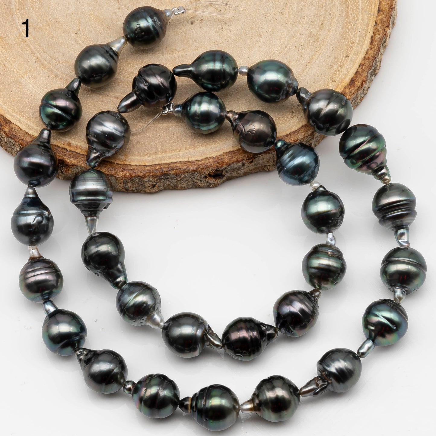 9-10mm Drop Tahitian Pearl in Full Strand with Natural Color and High Luster, For Jewelry Making with  Minor Blemishes, SKU # 2395TH