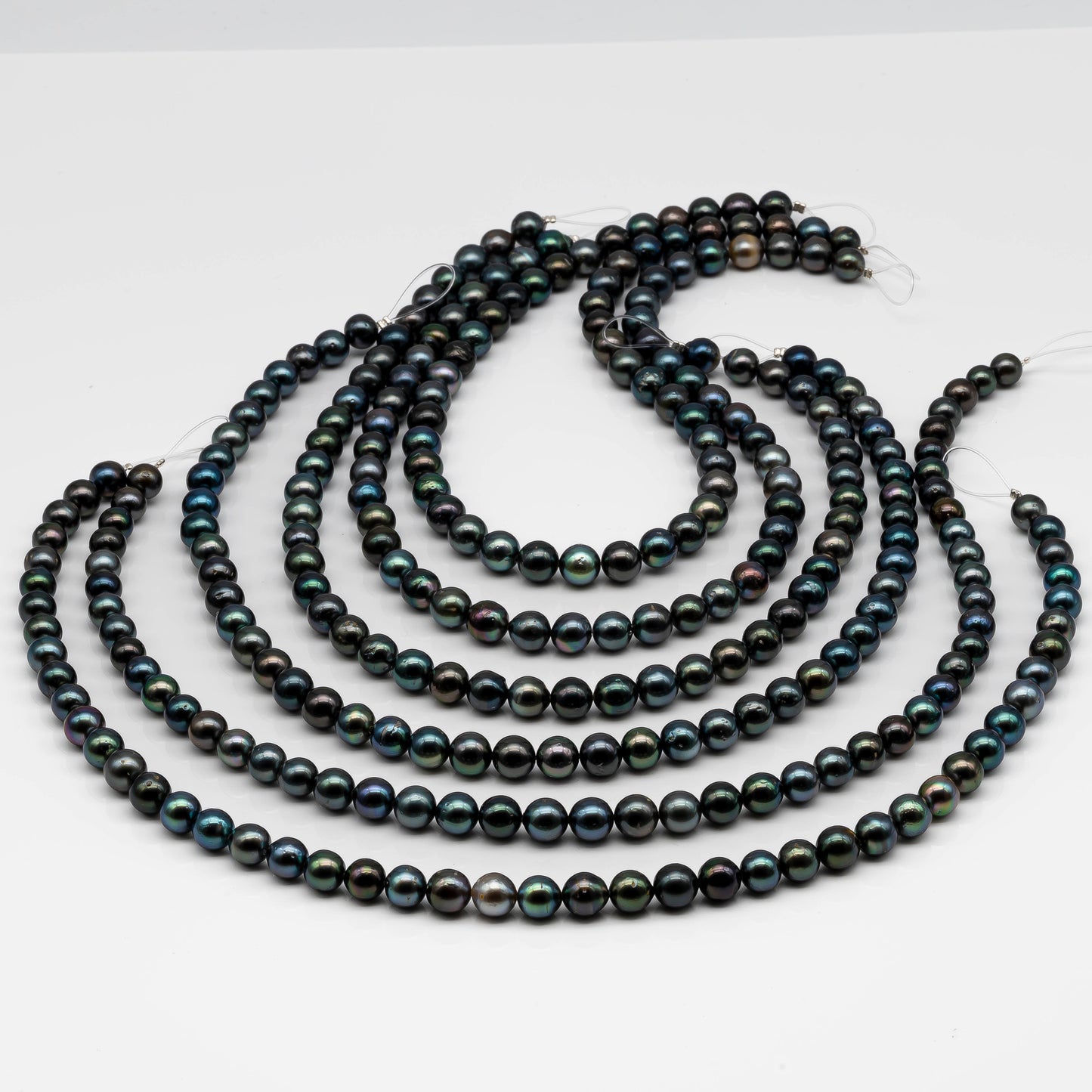 8-9mm Round Tahitian Pearl in Full Strand with Natural Color and High Luster, For Jewelry Making with Blemishes, SKU #2068TH