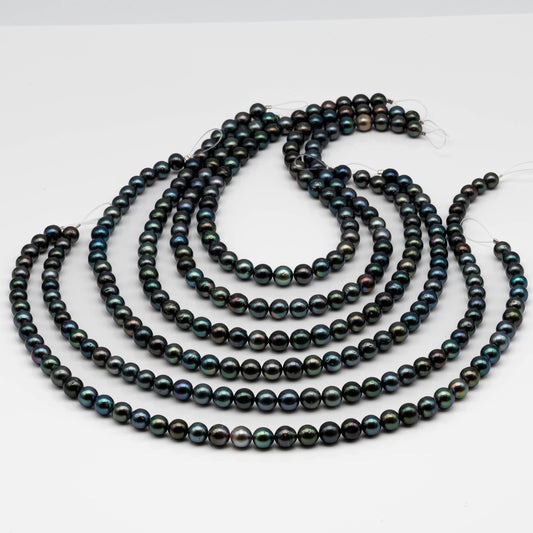 8-9mm Round Tahitian Pearl in Full Strand with Natural Color and High Luster, For Jewelry Making with Blemishes, SKU #2068TH