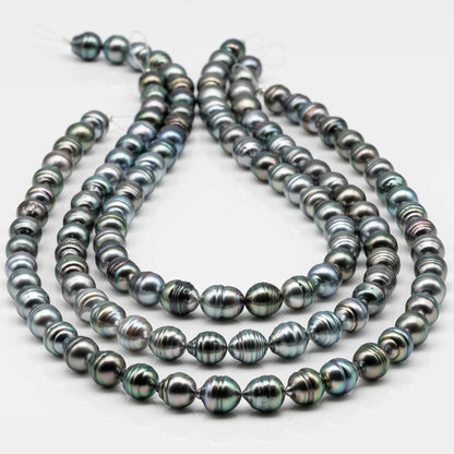 8-9mm Drop Tahitian Pearl in Full Strand with Silver Blue Natural Color and High Luster, With Minor Blemishes, SKU # 2441TH