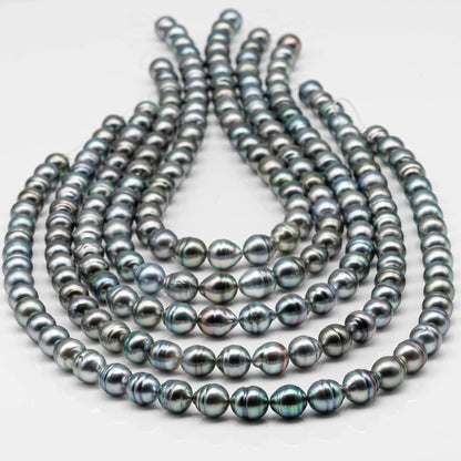 8-9mm Drop Tahitian Pearl in Full Strand with Gray and Blue Hue Natural Color and High Luster,  With  Minor Blemishes, SKU # 2442TH