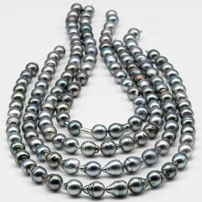 8-9mm Drop Tahitian Pearl in Full Strand with Silver Blue Natural Color and High Luster,  With  Minor Blemishes, SKU # 2443TH
