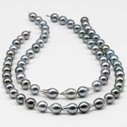 8-9mm Drop Tahitian Pearl in Full Strand with Gray and Blue Hue Natural Color and High Luster,  With  Minor Blemishes, SKU # 2444TH