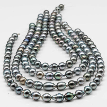 8-9mm Drop Tahitian Pearl in Full Strand with Silver Blue Natural Color and High Luster, With  Minor Blemishes, SKU # 2445T
